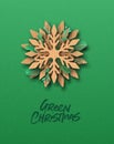 Green Christmas paper cut snowflake leaf card