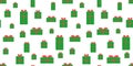 green christmas pattern, on white background, christmas gifts with red bows Royalty Free Stock Photo