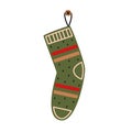 Green christmas stocking for gifts. Christmas vector illustration