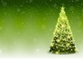 Green Christmas Tree Background with Falling Snowflakes