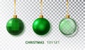 Green Christmas tree balls set with isolated on transparent background. Realistic hanging green christmas balls. Xmas Royalty Free Stock Photo