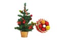 Green Christmas tree with decor and shiny colorful toys balls for the New Year holiday Royalty Free Stock Photo