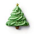 Green Christmas Tree Frosted Cookie - Festive Dessert On White Background Royalty Free Stock Photo