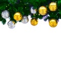 Green Christmas tree with gold and silver balls, isolate on a white background, isolated Royalty Free Stock Photo