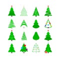 Green Christmas Tree Icon Set. Stylized Vector Fir-trees of Different Shapes Royalty Free Stock Photo