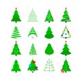 Green Christmas Tree Icon Set. Stylized Vector Fir-trees Royalty Free Stock Photo