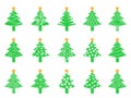 Green Christmas tree icons set