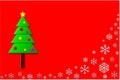 Green Christmas tree with many white snowflakes on red background with free copy space Royalty Free Stock Photo