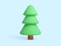 Green Christmas tree. Minimal vector pine tree in a simple 3D style.