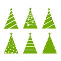 Green christmas trees set on white background