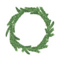 Green Christmas wreath. Pine branch background watercolor illustration. Isolated on white. Basis for greeting cards Royalty Free Stock Photo