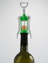 Green and chrome corkscrew wine opener with wine bottle