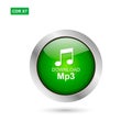 Green chrome glossy button mp3 download vector isoated