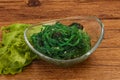 Green Chuka Seaweed Salad Isolated on White Background Top View. Wakame Sea Kelp Salat