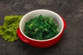 Green Chuka Seaweed Salad Isolated on White Background Top View. Wakame Sea Kelp Salat