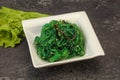 Green Chuka Seaweed Salad Isolated on White Background Top View. Wakame Sea Kelp Salat