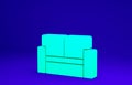 Green Cinema chair icon isolated on blue background. Minimalism concept. 3d illustration 3D render Royalty Free Stock Photo