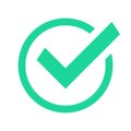 Green circle check mark. Confirmation tick marks, marked agree sign and checked confirm checks box vector icon Royalty Free Stock Photo