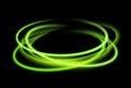 Green circle light effect background. Swirl glow magic line trail. Light effect motion