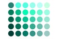 Green circle palette. Dot gradient layout. Round color swatches. Vector hue pattern.
