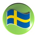 Green circle push button sweden flag - 3D rendering illustration