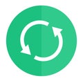 Green circle recycle icon or recycling arrows flat icon for apps and websites. - vector Royalty Free Stock Photo