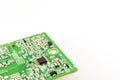 green circuit board with installed microprocessor on white background Royalty Free Stock Photo