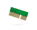 Green circuit board on isolated background. Computer microchips card a part of motherboard. Clipping path or cutout object for