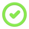 Green circular button with a centered check mark isolated on a white background