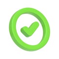 Green circular button with a centered check mark isolated on a white background