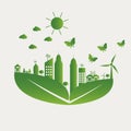 Green cities help the world with cloud with eco-friendly concept ideas.vector illustration Royalty Free Stock Photo