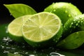 Green Citrus Fresh lime slice with water drop on a green background Royalty Free Stock Photo