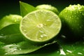 Green Citrus Fresh lime slice with water drop on a green background