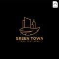 green city agriculture with gold color logo template vector illustration icon element