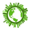 Green City Buildings Around Circle and earth map vector design Royalty Free Stock Photo