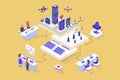 Green city concept in 3d isometric design. Vector illustration with isometry people