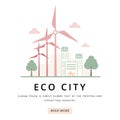 Green city, ctyscape with solar panels and wind turbines, vector illustration.