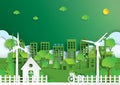 Green city of environment concept paper art style Royalty Free Stock Photo