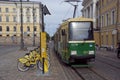 Green city Helsinki, Finland - Urban transportations tram and bike