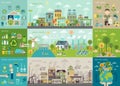 Green city Infographic set with charts and other elements. Royalty Free Stock Photo