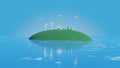 Green City Island.Green Energy, Ecology and Environment Concept.3D rendering illustration Royalty Free Stock Photo