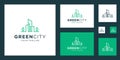 Green city logo design template building. minimalist outline symbol for environmentally friendly buildings Royalty Free Stock Photo