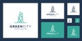 Green city logo design template building. minimalist outline symbol for environmentally friendly buildings Royalty Free Stock Photo