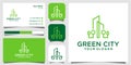 green city Real Estate logo design vector template building. minimalist outline symbol for environmentally friendly buildings. Royalty Free Stock Photo