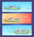 Green city - set of modern flat design style vector illustrations Royalty Free Stock Photo