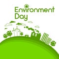 Green City Silhouette Wind Turbine Solar Energy Panel World Environment Day Royalty Free Stock Photo