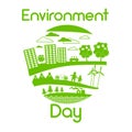 Green City Silhouette Wind Turbine Solar Energy Panel World Environment Day Royalty Free Stock Photo