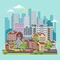 Green city vector concept. Infographic with set of buildings, infrastructure, modern technology and plants. Royalty Free Stock Photo