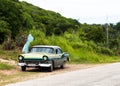 A green classic car drived in the inland cuba Royalty Free Stock Photo