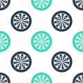 Green Classic darts board with twenty black and white sectors icon isolated seamless pattern on white background. Dart